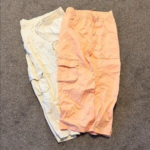 womans cargo pants- peach and cream